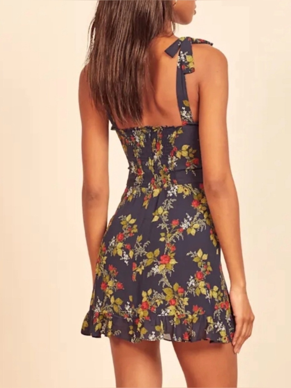 Reformation Navy Floral Mini Dress with white flowers. Picture shown for style. - Picture 2 of 5